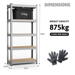 EONLION 3 x 5 Tier Metal Shelf Storage Unit Shelving in Silver - Size: 1000mm × 2000mm - thumbnail 2