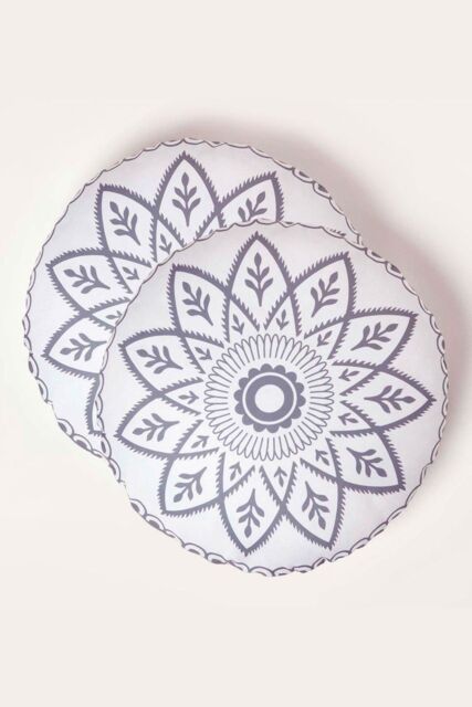 Homescapes Luxury Waterproof Henna Round Grey Outdoor Cushion 40 cm, Set of 2 - Size: 40 cm x 40 cm - image 1
