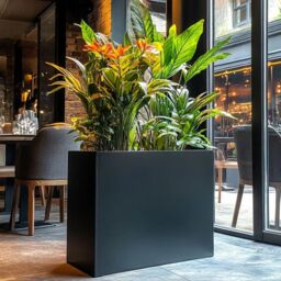 Woven Wood 90cm Long Zinc Galvanised Matte Black 60cm Tall Trough Planter - thumbnail 2