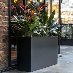 Woven Wood 90cm Long Zinc Galvanised Matte Black 60cm Tall Trough Planter - thumbnail 4