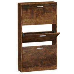 Berkfield Home Shoe Cabinet Smoked Oak 59x17x108 cm Engineered Wood in Brown - Size: 59 x 17 x 108 cm - thumbnail 2