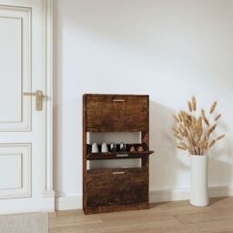 Berkfield Home Shoe Cabinet Smoked Oak 59x17x108 cm Engineered Wood in Brown - Size: 59 x 17 x 108 cm