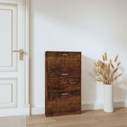Berkfield Home Shoe Cabinet Smoked Oak 59x17x108 cm Engineered Wood in Brown - Size: 59 x 17 x 108 cm - thumbnail 3