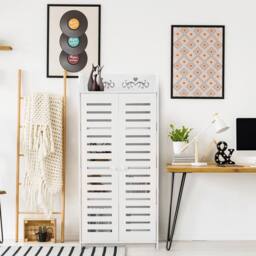 FORGEVIO White Wooden Shoe Storage Cabinet with Door, Freestanding Footwear - thumbnail 5
