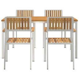 Berkfield Home 5 Piece Garden Dining Set Solid Wood Acacia in Brown - thumbnail 7