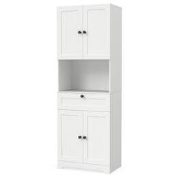 Costway Modern Bathroom Cabinet Wooden Storage Cabinet w/ 4 Doors & 1 Drawer in White - thumbnail 2