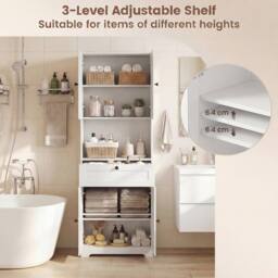 Costway Modern Bathroom Cabinet Wooden Storage Cabinet w/ 4 Doors & 1 Drawer in White - thumbnail 8