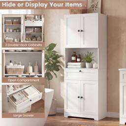 Costway Modern Bathroom Cabinet Wooden Storage Cabinet w/ 4 Doors & 1 Drawer in White - thumbnail 7