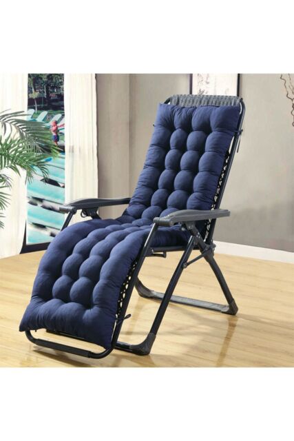 Living and Home 160x50cm Dark Blue Outdoor Sun Lounger Cushion with Slip-Over Back & Side Tie Straps - Size: 160x50 cm - image 1