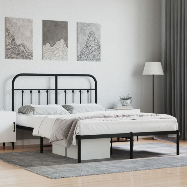 Berkfield Home Metal Bed Frame with Headboard Black 140x190 cm - image 1