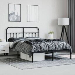 Berkfield Home Metal Bed Frame with Headboard Black 140x190 cm - thumbnail 4