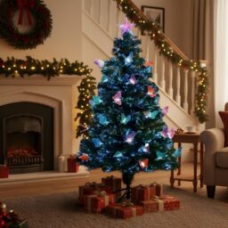 Shatchi 5Ft/150cm Butterflies Fibre Optic Christmas Tree LED Pre-Lit in Green - Size: 5ft - thumbnail 1
