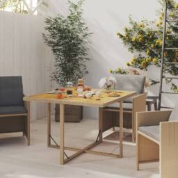 Berkfield Home Garden Table Beige 109x107x74 cm Poly Rattan&Solid Wood Acacia - Size: 109 x 107 x 74 cm