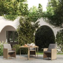 Berkfield Home Garden Table Beige 109x107x74 cm Poly Rattan&Solid Wood Acacia - Size: 109 x 107 x 74 cm - thumbnail 2