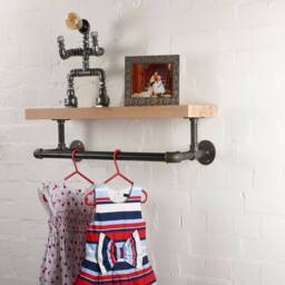 KORVIXA Industrial Style Clothes Rail 125x31x20cm in Natural - Size: 1000mm - thumbnail 3