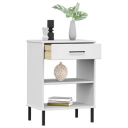 Berkfield Home Console Cabinet with Metal Legs White Solid Wood Pine OSLO - thumbnail 3