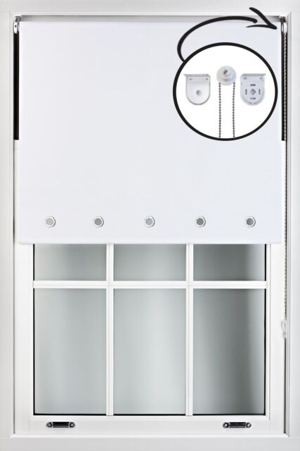 Furnished White Blackout Roller Blinds with Chrome Round Eyelets & Metal Fittings - Size: 55 cm width x 165 cm drop - image 1
