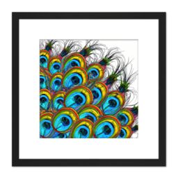 Artery8 Colourful Peacock Feather Abstract Oil Painting Square Wooden Framed Wall Art Print Picture 8X8 Inch in Black - thumbnail 1