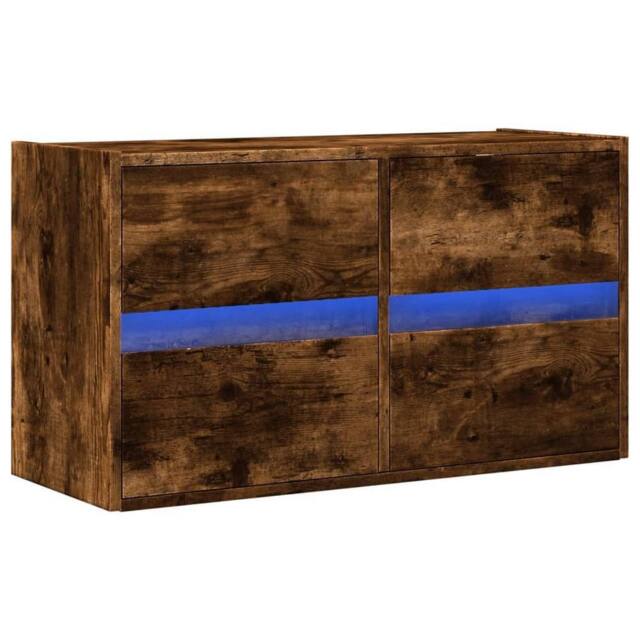 Berkfield Home TV Wall Cabinet with LED Lights Smoked Oak 80x31x45 cm in Brown - Size: 80 x 31 x 45 cm - image 1