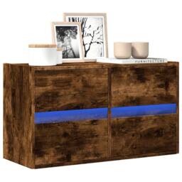 Berkfield Home TV Wall Cabinet with LED Lights Smoked Oak 80x31x45 cm in Brown - Size: 80 x 31 x 45 cm - thumbnail 2