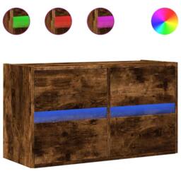 Berkfield Home TV Wall Cabinet with LED Lights Smoked Oak 80x31x45 cm in Brown - Size: 80 x 31 x 45 cm - thumbnail 3