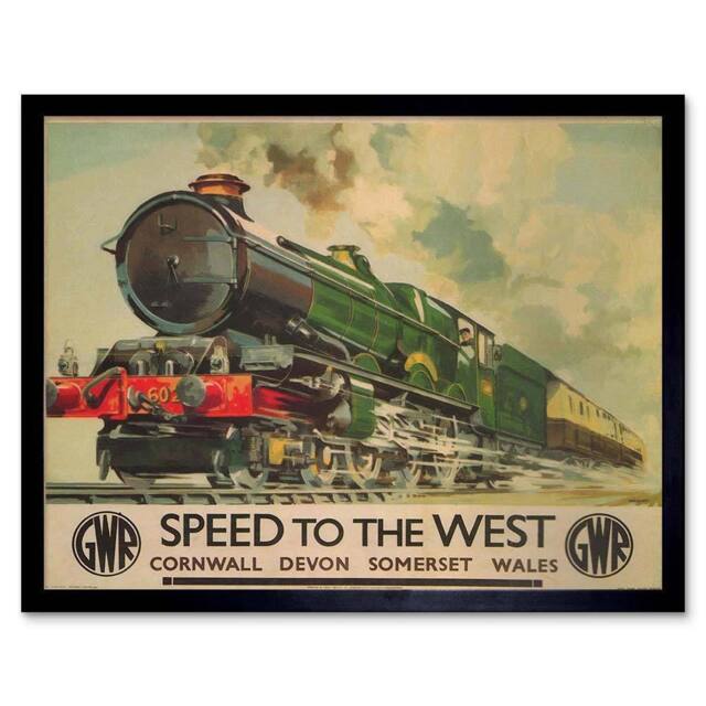"Artery8 Travel GWR Railway Train Steam Engine Cornwall Wales UK Framed Art - Size: W12"" x H16""" - image 1