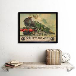 "Artery8 Travel GWR Railway Train Steam Engine Cornwall Wales UK Framed Art - Size: W12"" x H16""" - thumbnail 2