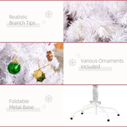 HOMCOM 5ft Snow Artificial Christmas Tree Metal Stand Decorations Home in White - thumbnail 5