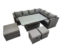 Fimous 9 Seater Rattan Corner Sofa Sets with 3 Footstools Dark Grey Mixed - thumbnail 1