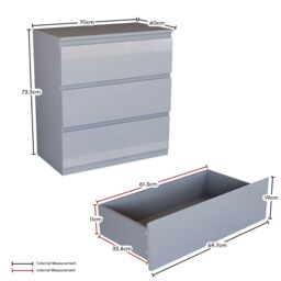 Home Discount Vida Designs Glinton 'HIGH GLOSS 3 Drawer Chest of Drawers' Storage Bedroom Furniture in Grey - thumbnail 7