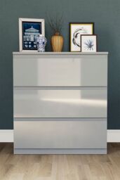 Home Discount Vida Designs Glinton 'HIGH GLOSS 3 Drawer Chest of Drawers' Storage Bedroom Furniture in Grey - thumbnail 4