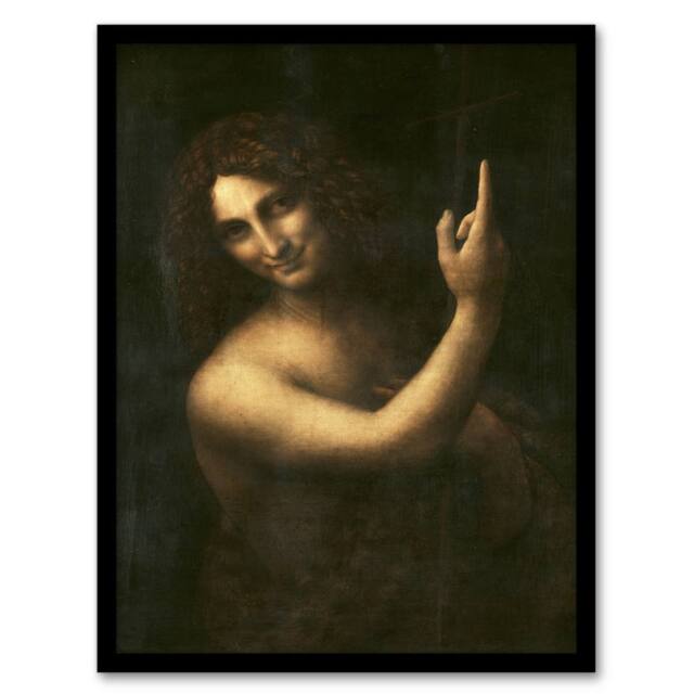 Artery8 Leonardo da Vinci Framed Wall Art Print Saint John the Baptist in Black - Size: A3 - image 1