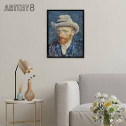 "Artery8 Self Portrait Grey Felt Hat Van Gogh Black Framed Canvas Wall Art in Blue - Size: W12"" x H16""" - thumbnail 3