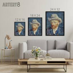 "Artery8 Self Portrait Grey Felt Hat Van Gogh Black Framed Canvas Wall Art in Blue - Size: W12"" x H16""" - thumbnail 4