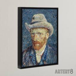 "Artery8 Self Portrait Grey Felt Hat Van Gogh Black Framed Canvas Wall Art in Blue - Size: W12"" x H16""" - thumbnail 2