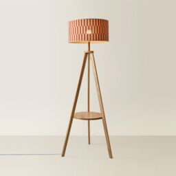 ValueLights Morrigan Shelf Tripod Floor Lamp with Orange Checker Bamboo Lamp Shade in Natural - thumbnail 3