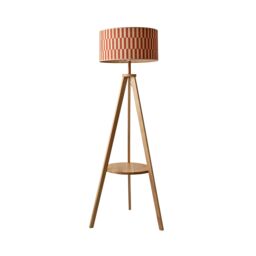 ValueLights Morrigan Shelf Tripod Floor Lamp with Orange Checker Bamboo Lamp Shade in Natural - thumbnail 6