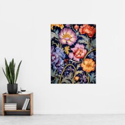 Artery8 Modern William Morris Style Elegant Anemone Flowers Floral Pattern Colourful Artwork On Blue Extra Large XL Unframed Wall Art Poster Print - thumbnail 4