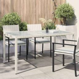 Berkfield Home Garden Table 150x90x75 cm Tempered Glass & Poly Rattan White - Size: 150 x 90 x 75 cm - thumbnail 2