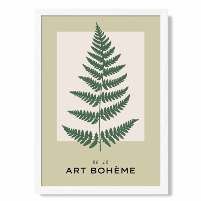 ARTZE Green & Beige Fern Flower Market Simplicity Framed Print SIZE: A3 with White Frame - Size: A4 - image 1