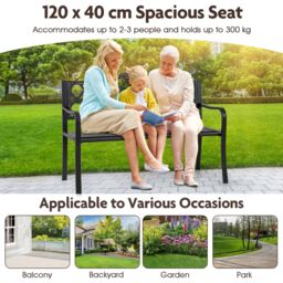 Gymax 128CM Patio Bench Slatted Metal Garden Bench for 2-3 People Black - thumbnail 7