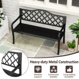 Gymax 128CM Patio Bench Slatted Metal Garden Bench for 2-3 People Black - thumbnail 5