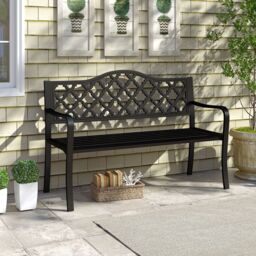 Gymax 128CM Patio Bench Slatted Metal Garden Bench for 2-3 People Black - thumbnail 8