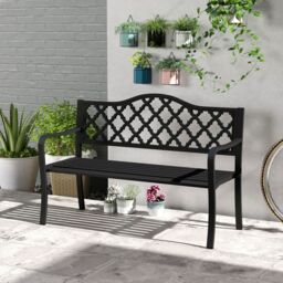 Gymax 128CM Patio Bench Slatted Metal Garden Bench for 2-3 People Black - thumbnail 9