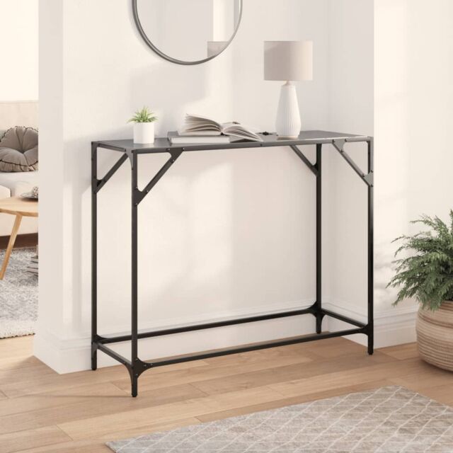 Berkfield Home Console Table with Black Glass Top 98x35x81 cm Steel - Size: 98 x 35 x 81 cm - image 1