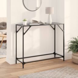 Berkfield Home Console Table with Black Glass Top 98x35x81 cm Steel - Size: 98 x 35 x 81 cm - thumbnail 1