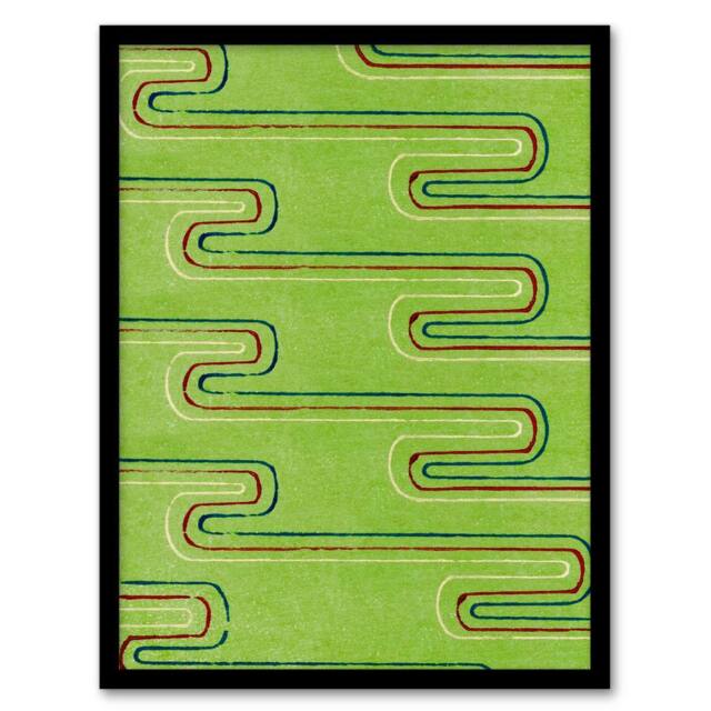 Artery8 Green Red Line Textile Pattern Japan Framed Wall Art Print Furuya Korin - Size: A4 - image 1