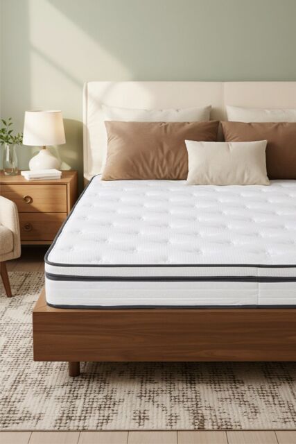 Living and Home Quilted Hybrid Mattress for Long-Lasting Comfort & Support in White - Size: Double - image 1