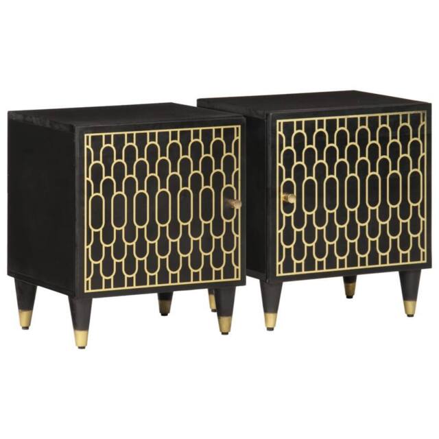 Berkfield Home Bedside Cabinets 2 pcs 40x33x46 cm Solid Wood Mango in Black - Size: 40 x 33 x 46 cm - image 1