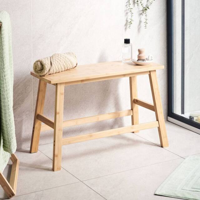 Wyld and Coco Bamboo Bathroom Bench - Light Brown W70 x D33 x H46cm - image 1